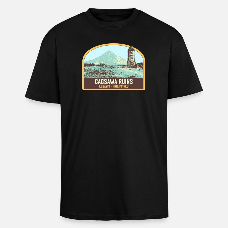 Ruines de Cagsawa, volcan Mayon, Philippines - T-shirt unisexe oversize épais - noir