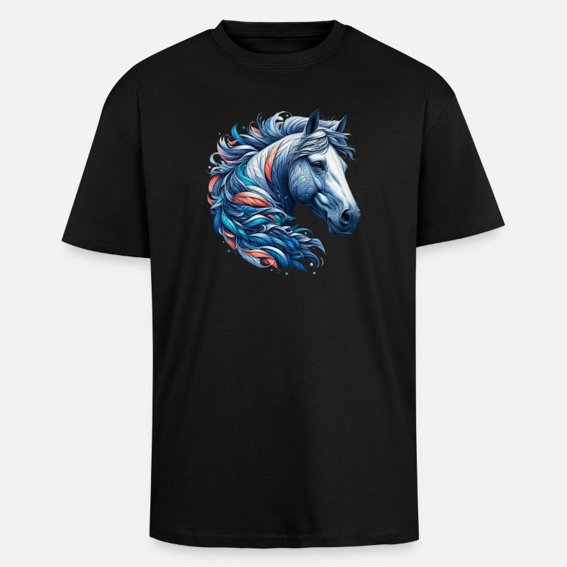 Pferd - Oversized Heavyweight Unisex T-Shirt - Schwarz