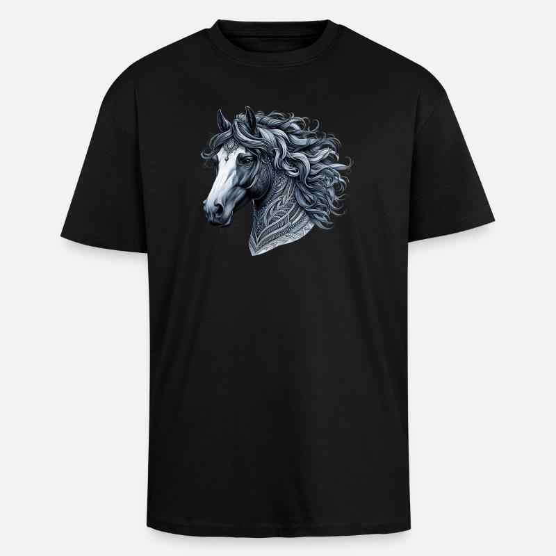 Pferd - Oversized Heavyweight Unisex T-Shirt - Schwarz