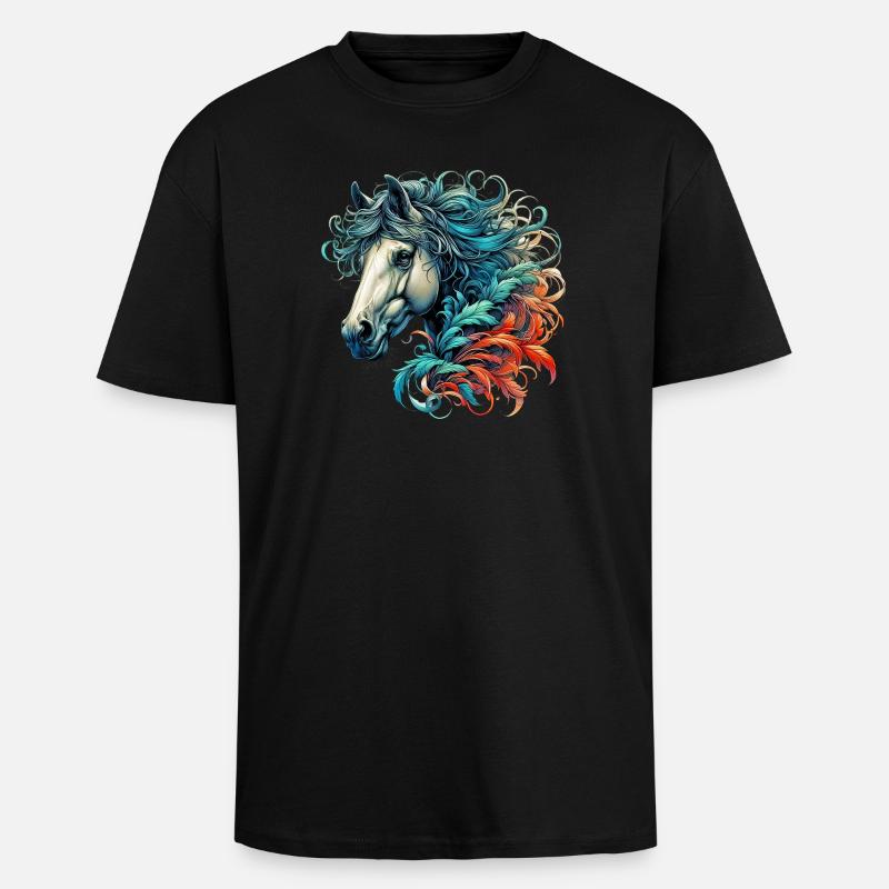 Pferd - Oversized Heavyweight Unisex T-Shirt - Schwarz