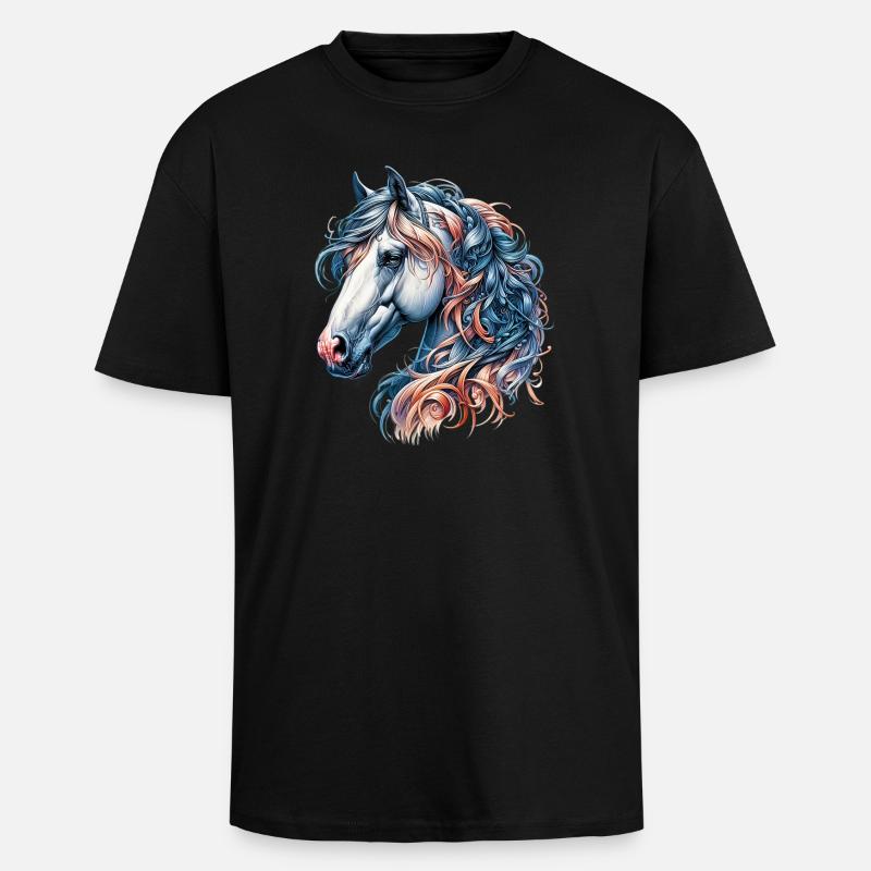 Pferd - Oversized Heavyweight Unisex T-Shirt - Schwarz