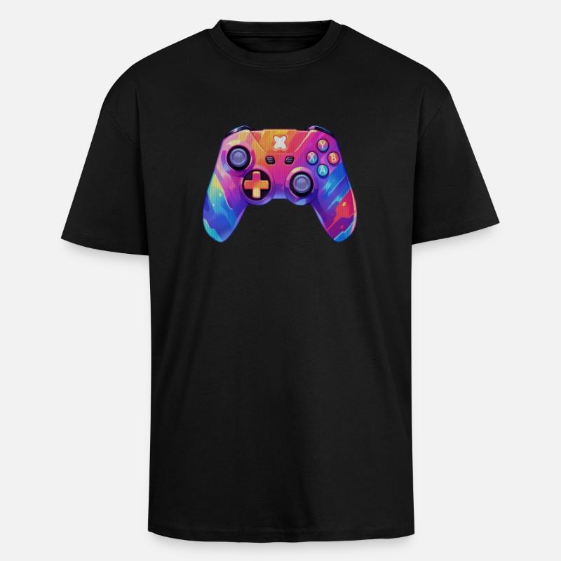 Pixel art video game controller - Unisex Oversized Heavyweight T-shirt - black