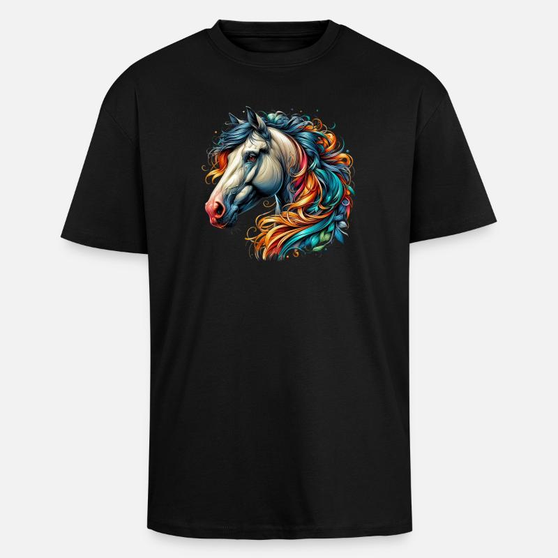 Pferd - Oversized Heavyweight Unisex T-Shirt - Schwarz