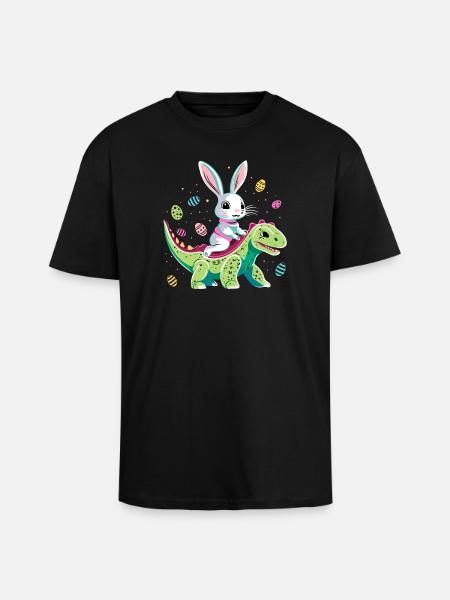 Easter Bunny Rides Dinosaur - Unisex Oversized Heavyweight T-shirt - black