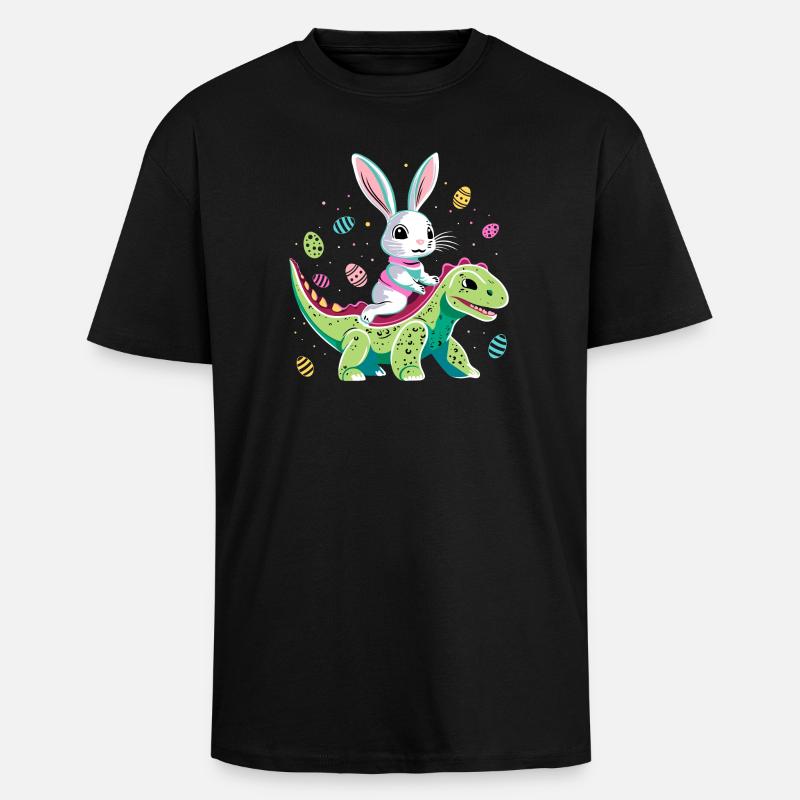 Lapin de Pâques Rides Dinosaure - T-shirt unisexe oversize épais - noir