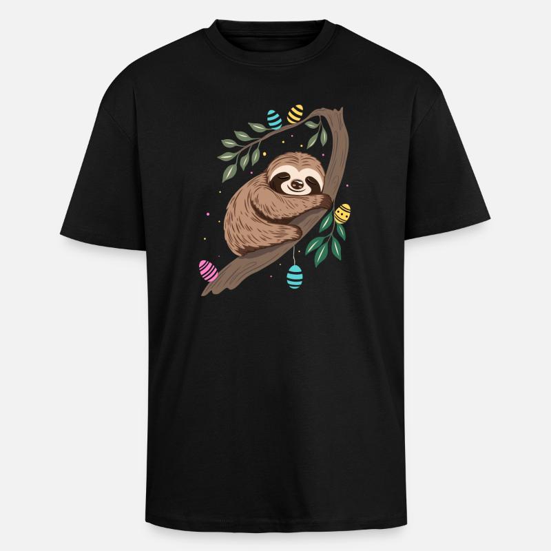 Easter Sloth with Easter Eggs - Unisex Oversized Heavyweight T-shirt - black