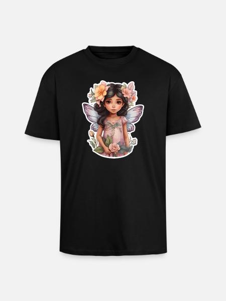 Little fairy with flowers - Unisex Oversized Heavyweight T-shirt - black