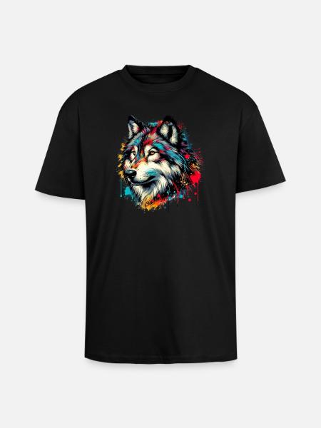 Wolf - Unisex Oversized Heavyweight T-shirt - black