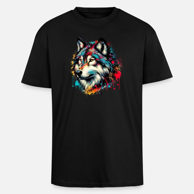 Loup - T-shirt unisexe oversize épais - noir