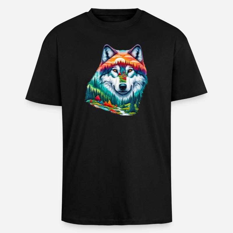 Loup - T-shirt unisexe oversize épais - noir