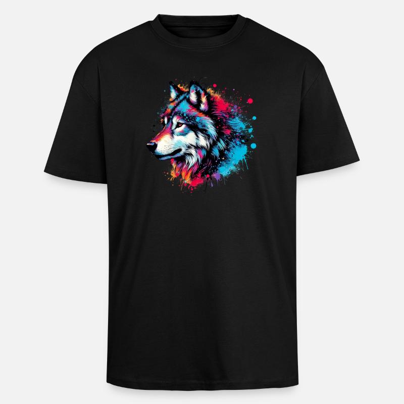 Loup - T-shirt unisexe oversize épais - noir