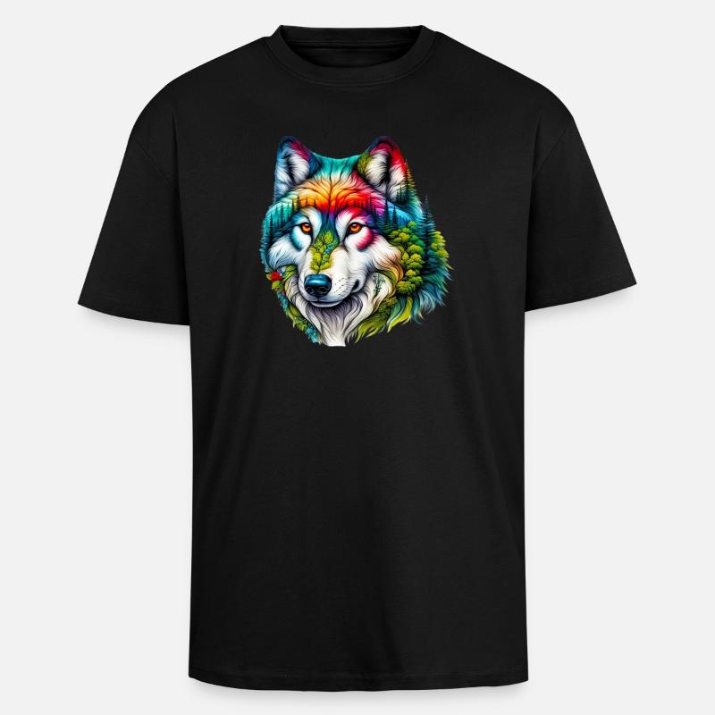 Wolf - Unisex Oversized Heavyweight T-shirt - black