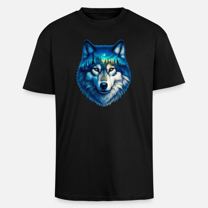 Wolf - Oversized Heavyweight Unisex T-Shirt - Schwarz