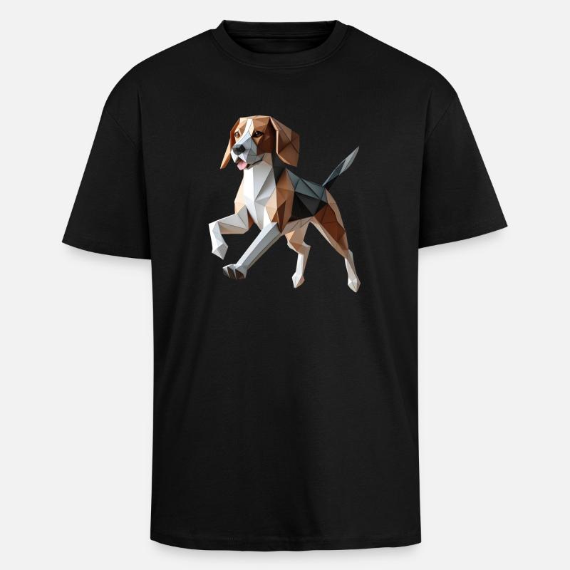 3D Geometrischer Origami-Beagle-Hund - Oversized Heavyweight Unisex T-Shirt - Schwarz