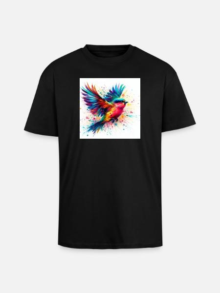 Aquarell Vogel Fliegen - Oversized Heavyweight Unisex T-Shirt - Schwarz
