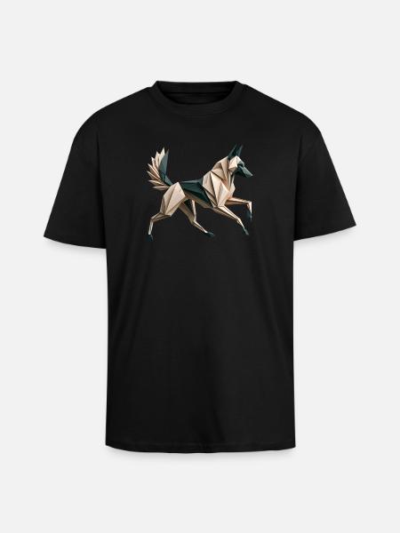 3D Geometric Origami Malinois Dog - Unisex Oversized Heavyweight T-shirt - black