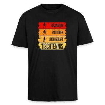 Faszination - Emotionen - Leidenschaft Tischtennis - Oversized Heavyweight Unisex T-Shirt - Schwarz - Vorne - Alina (178cm) & Michal (187cm)