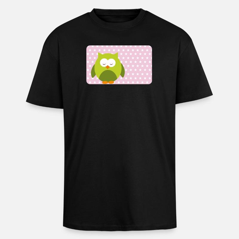 Lustige Eule mit Sternchen rosa | personalisierbar - Oversized Heavyweight Unisex T-Shirt - Schwarz