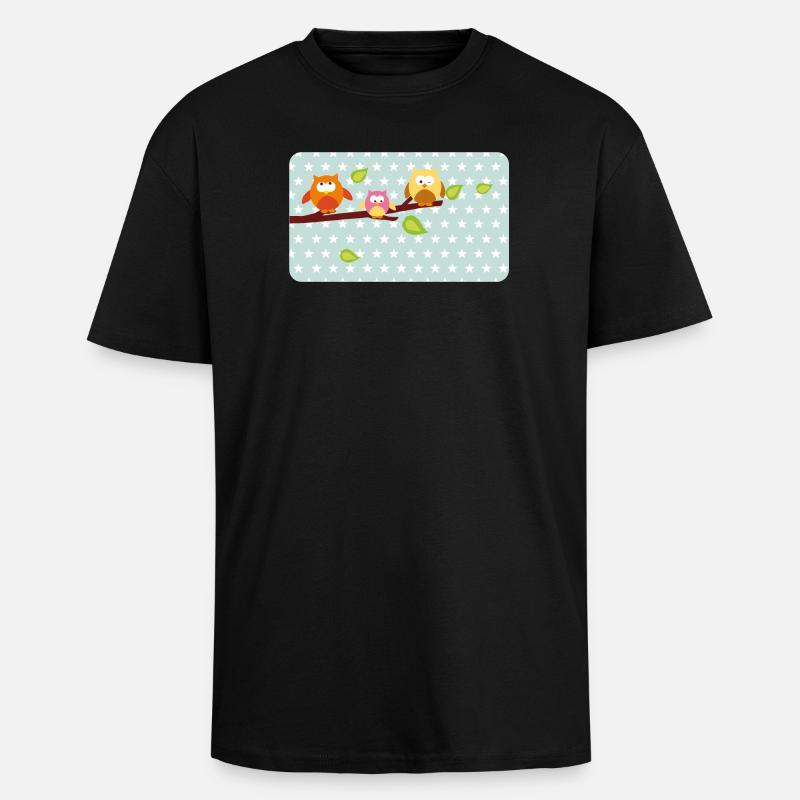 Petits hiboux avec astérisque menthe | Personnalisable - T-shirt unisexe oversize épais - noir