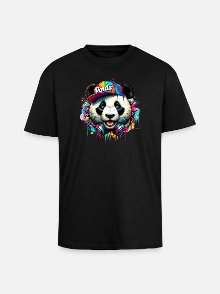 Panda DJ Deejay med hovedtelefoner lytter til musik - Unisex oversized heavyweight t-shirt - sort