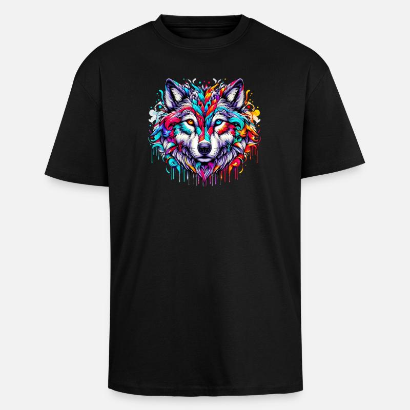 Wolf - Oversized Heavyweight Unisex T-Shirt - Schwarz