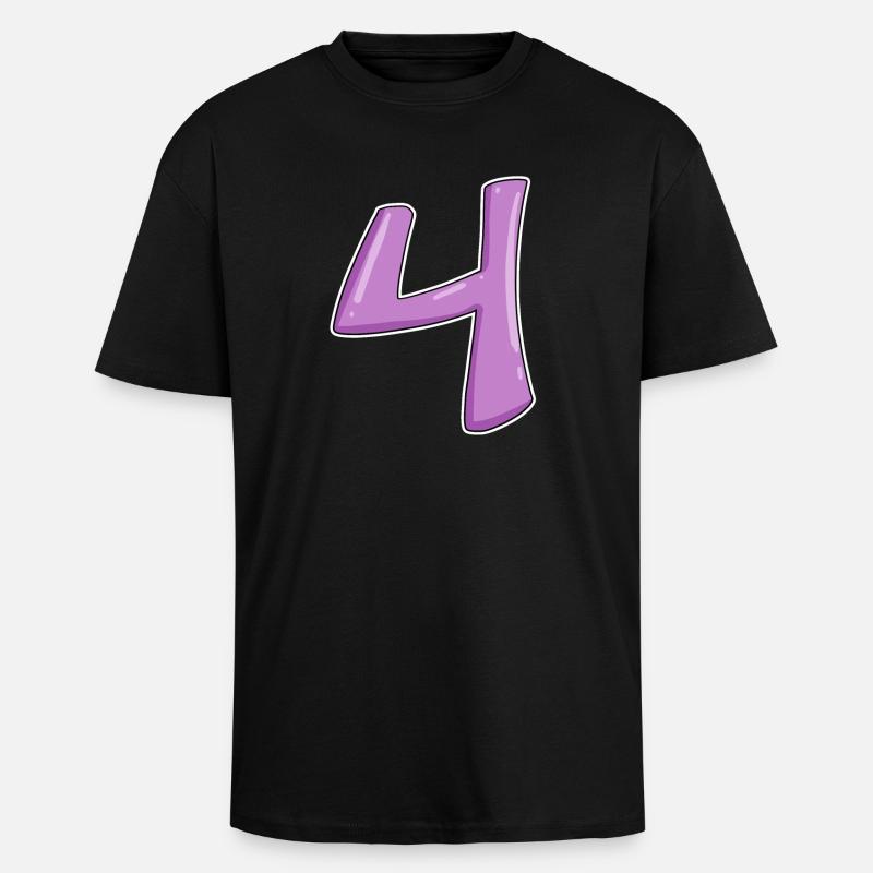 4 - Vier Zahl Nummer - Oversized Heavyweight Unisex T-Shirt - Schwarz