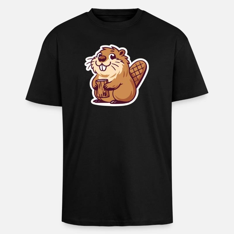 Mème de castor - T-shirt unisexe oversize épais - noir