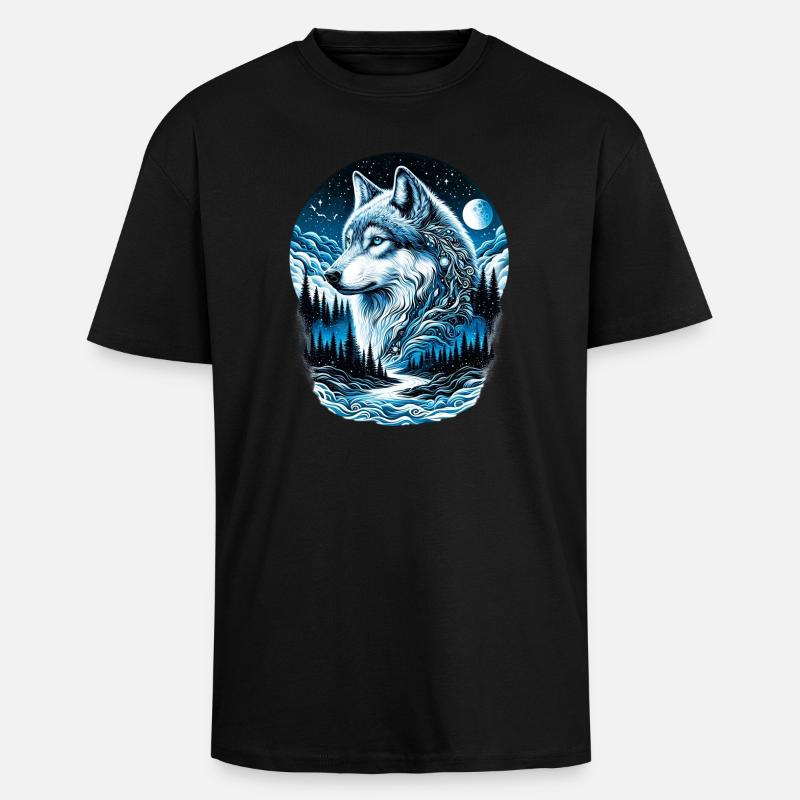 Loup - T-shirt unisexe oversize épais - noir