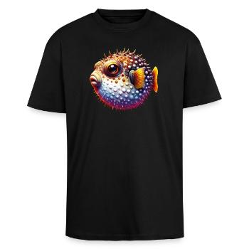 Kugelfisch - Oversized Heavyweight Unisex T-Shirt - Schwarz - Vorne - Alina (178cm) & Michal (187cm)