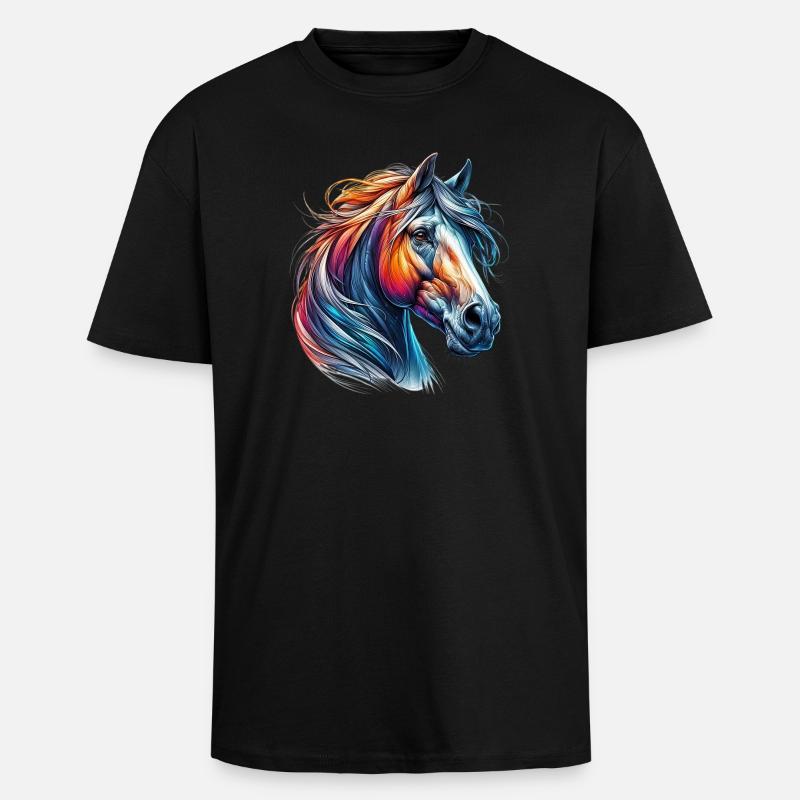 Pferd - Oversized Heavyweight Unisex T-Shirt - Schwarz