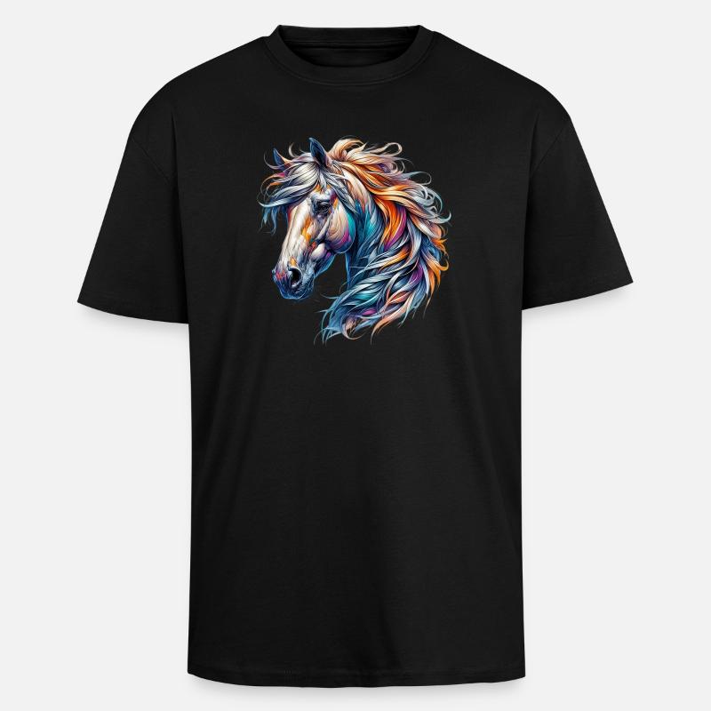 Pferd - Oversized Heavyweight Unisex T-Shirt - Schwarz