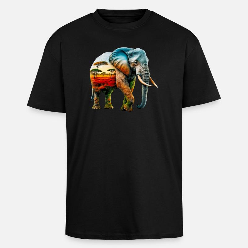 Elefant - Oversized Heavyweight Unisex T-Shirt - Schwarz