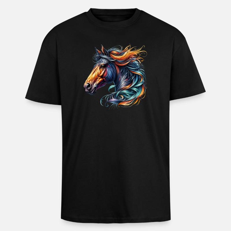 Pferd - Oversized Heavyweight Unisex T-Shirt - Schwarz