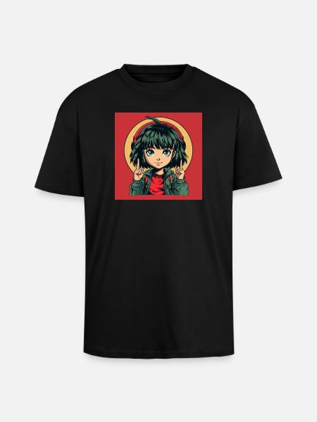 Anime Yeux Verts Fille - T-shirt unisexe oversize épais - noir