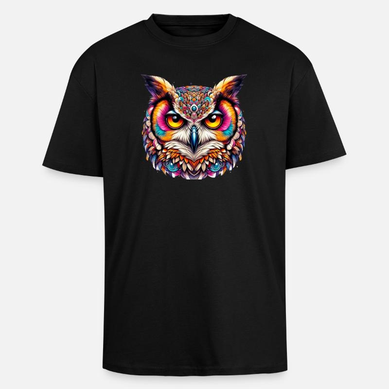 Eule - Oversized Heavyweight Unisex T-Shirt - Schwarz