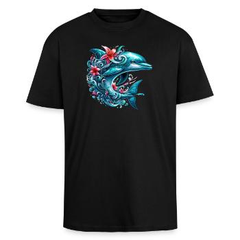 Delfin - Oversized Heavyweight Unisex T-Shirt - Schwarz - Vorne - Alina (178cm) & Michal (187cm)
