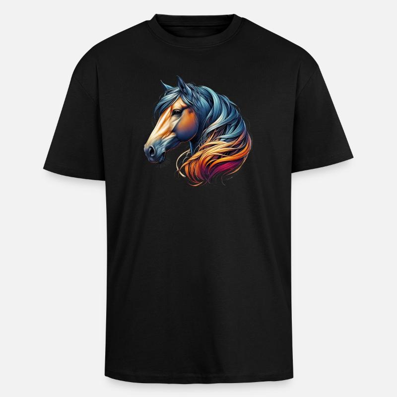 Pferd - Oversized Heavyweight Unisex T-Shirt - Schwarz