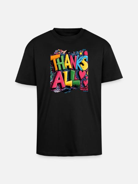Joyeux merci Graffiti Design - T-shirt unisexe oversize épais - noir