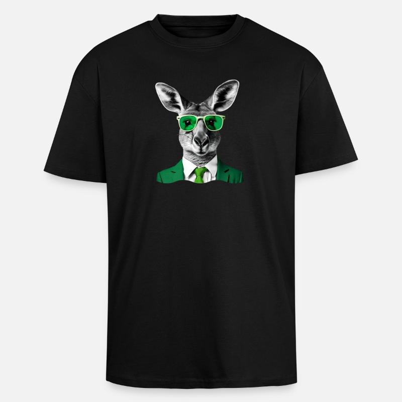 Neon Kangaroo in Green Suit - Unisex Oversized Heavyweight T-shirt - black