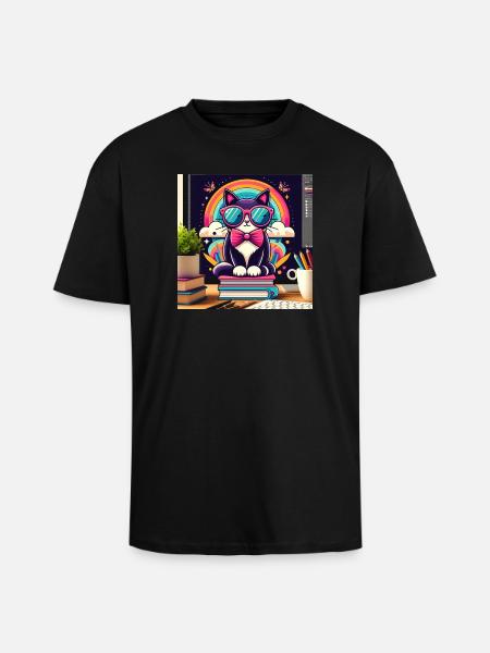 Studious cat with glasses - Unisex Oversized Heavyweight T-shirt - black