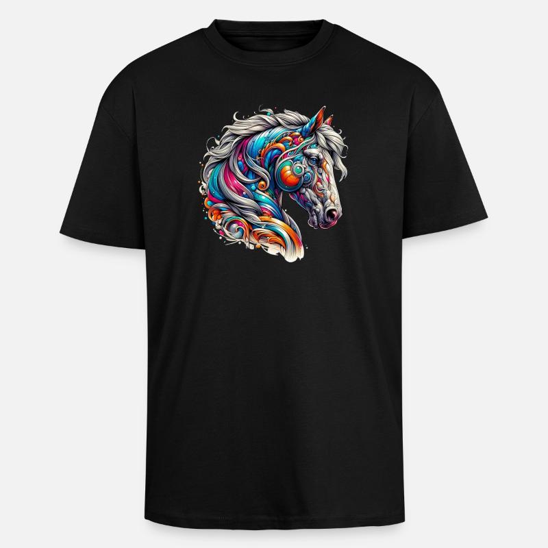 Pferd - Oversized Heavyweight Unisex T-Shirt - Schwarz