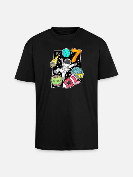 7 Birthday Boy Astronaut - Unisex Oversized Heavyweight T-shirt - black