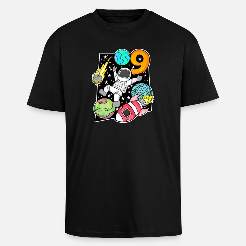 Astronaute - 9e anniversaire garçon - T-shirt unisexe oversize épais - noir