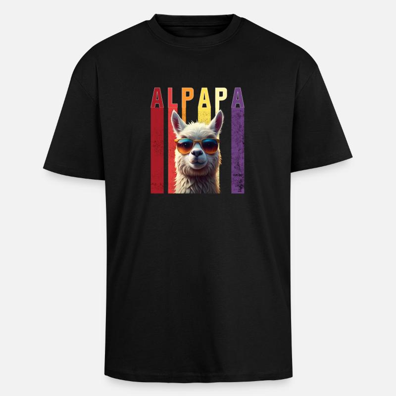 Funny alpaca parameter with sunglasses - Unisex Oversized Heavyweight T-shirt - black