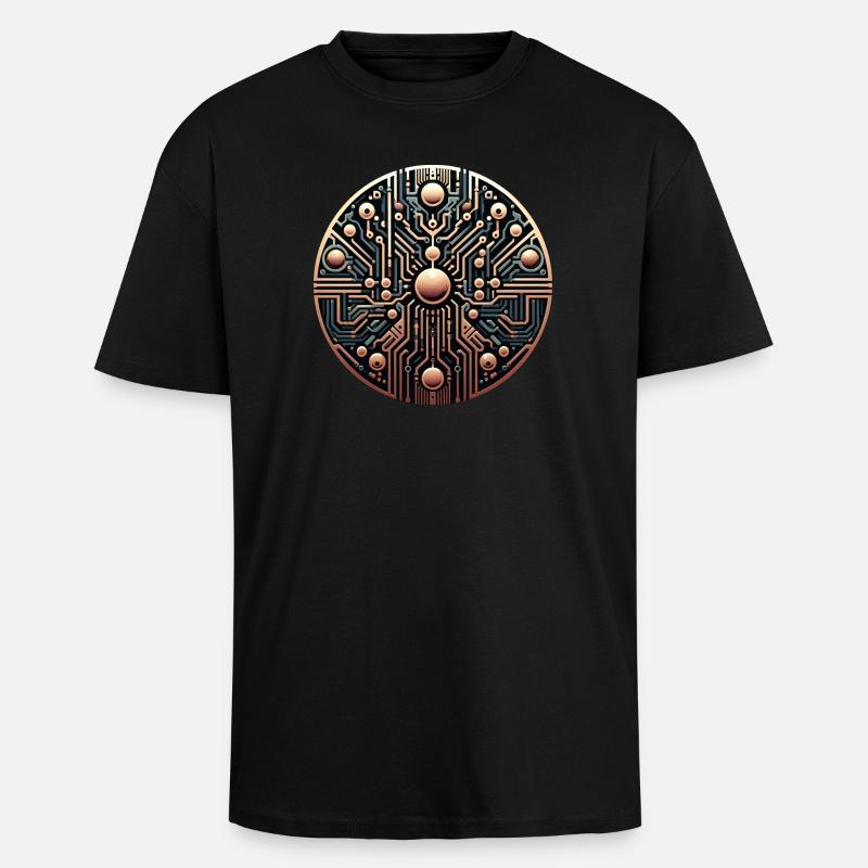 Futuristic Circuit Mandala Logo - Unisex Oversized Heavyweight T-shirt - black
