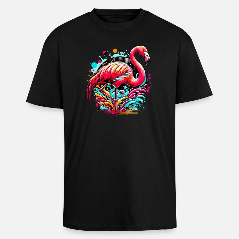Flamingo - Oversized Heavyweight Unisex T-Shirt - Schwarz
