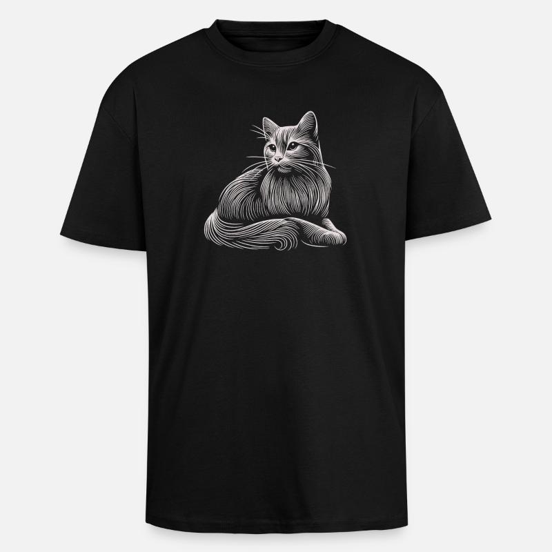 chat blanc motifs traits lumière - T-shirt unisexe oversize épais - noir