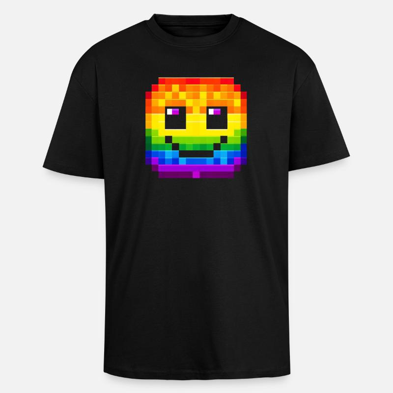 Pixelated Rainbow Smile Face - Unisex Oversized Heavyweight T-shirt - black