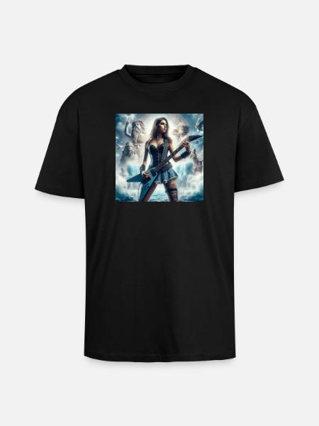 Guitarist with Poseidon - Unisex Oversized Heavyweight T-shirt - black