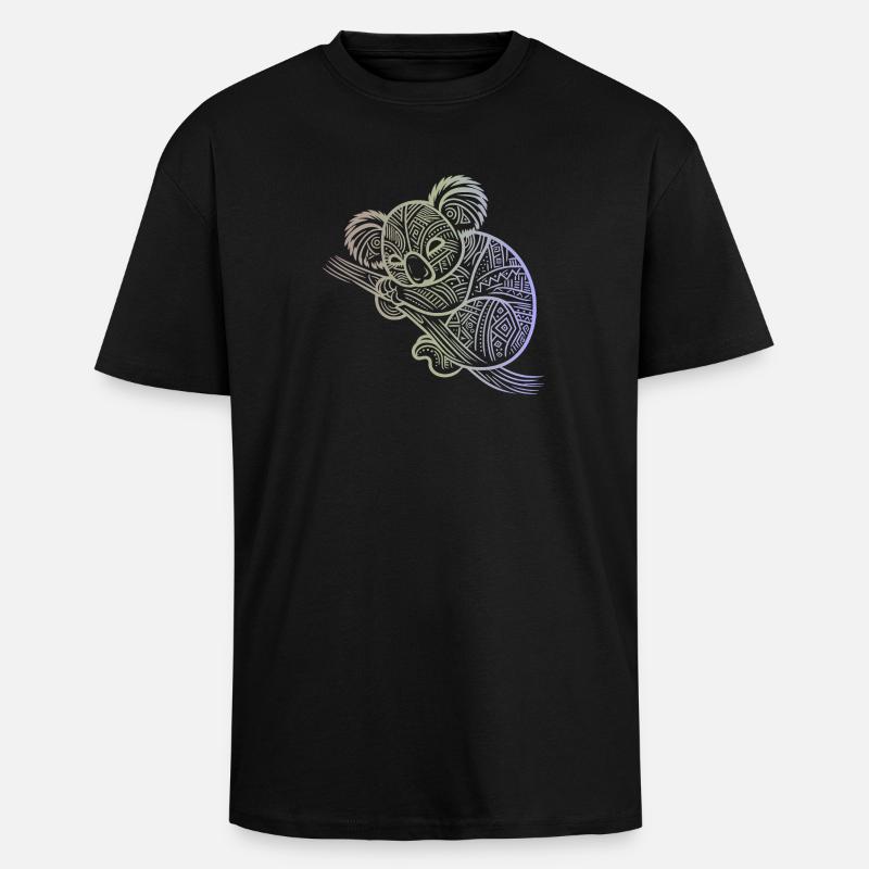 Koala in Aborigine-Mustern, Stammesmuster - Oversized Heavyweight Unisex T-Shirt - Schwarz